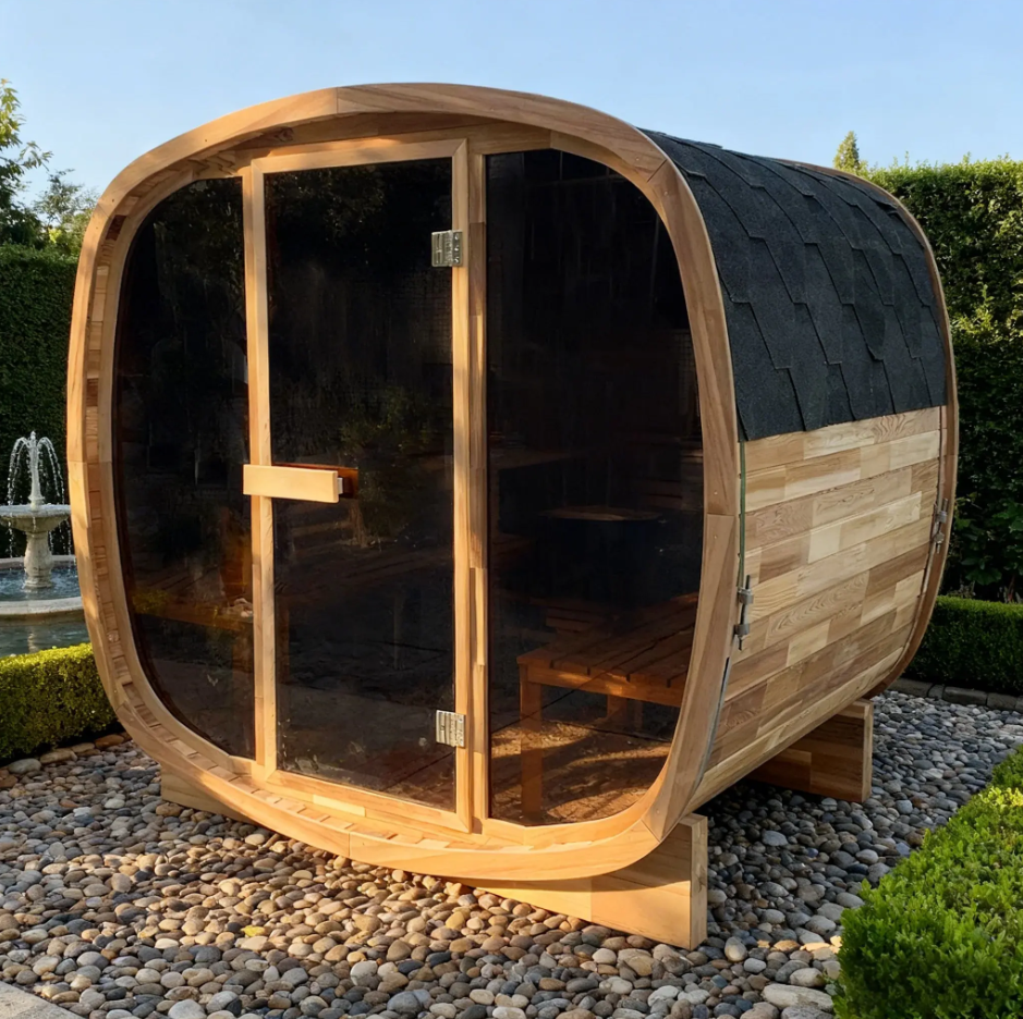 4-Person Premium Canadian Red Cedar Outdoor Traditional Steam Sauna with Tinted Glass Panels