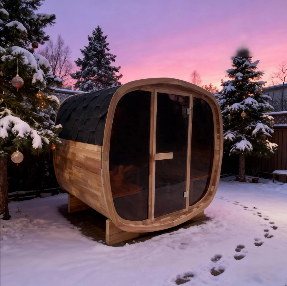 4-Person Premium Canadian Red Cedar Outdoor Traditional Steam Sauna with Tinted Glass Panels