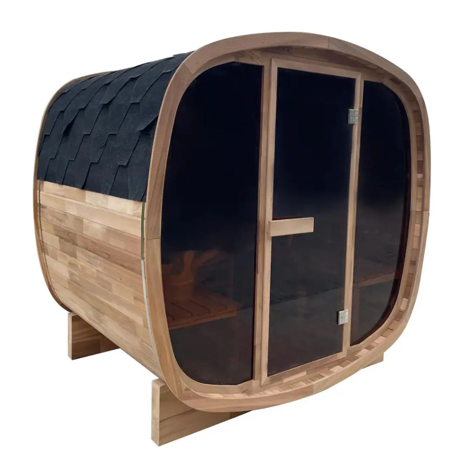 4-Person Premium Canadian Red Cedar Outdoor Traditional Steam Sauna with Tinted Glass Panels