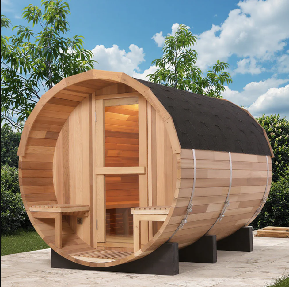 6 Person Outdoor Barrel Sauna with Front Porch