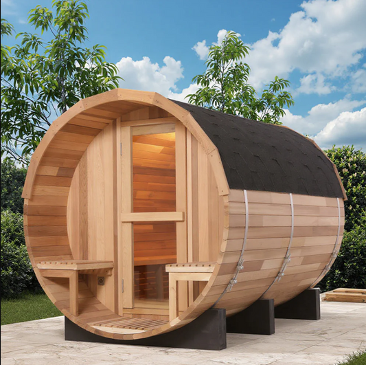 6 Person Outdoor Barrel Sauna with Front Porch