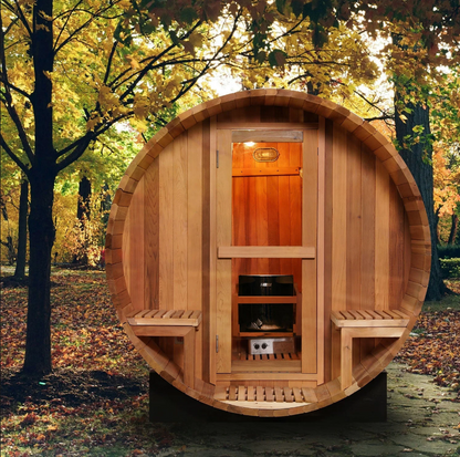 6 Person Outdoor Barrel Sauna with Front Porch
