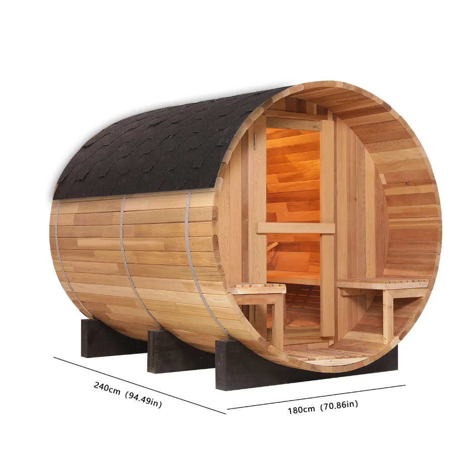 6 Person Outdoor Barrel Sauna with Front Porch