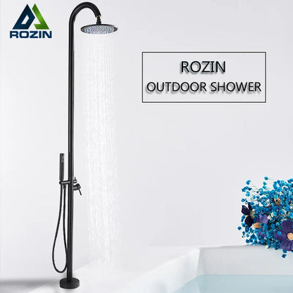 DecorBites™ LED Black Outdoor Shower Set with 10" Rainfall Head