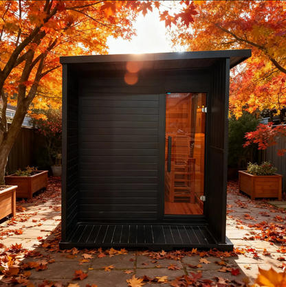 New Luxury High-End Black Square Outdoor Sauna – Modern Backyard Wellness Cabin