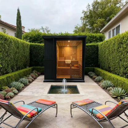 New Luxury High-End Black Square Outdoor Sauna – Modern Backyard Wellness Cabin