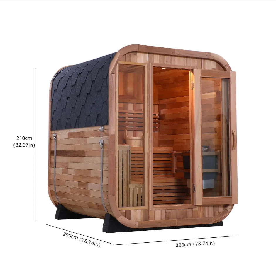 Patchwork Red Cedar Outdoor Square Sauna Traditional Steam Kit | Premium Spliced Red Cedar Construction