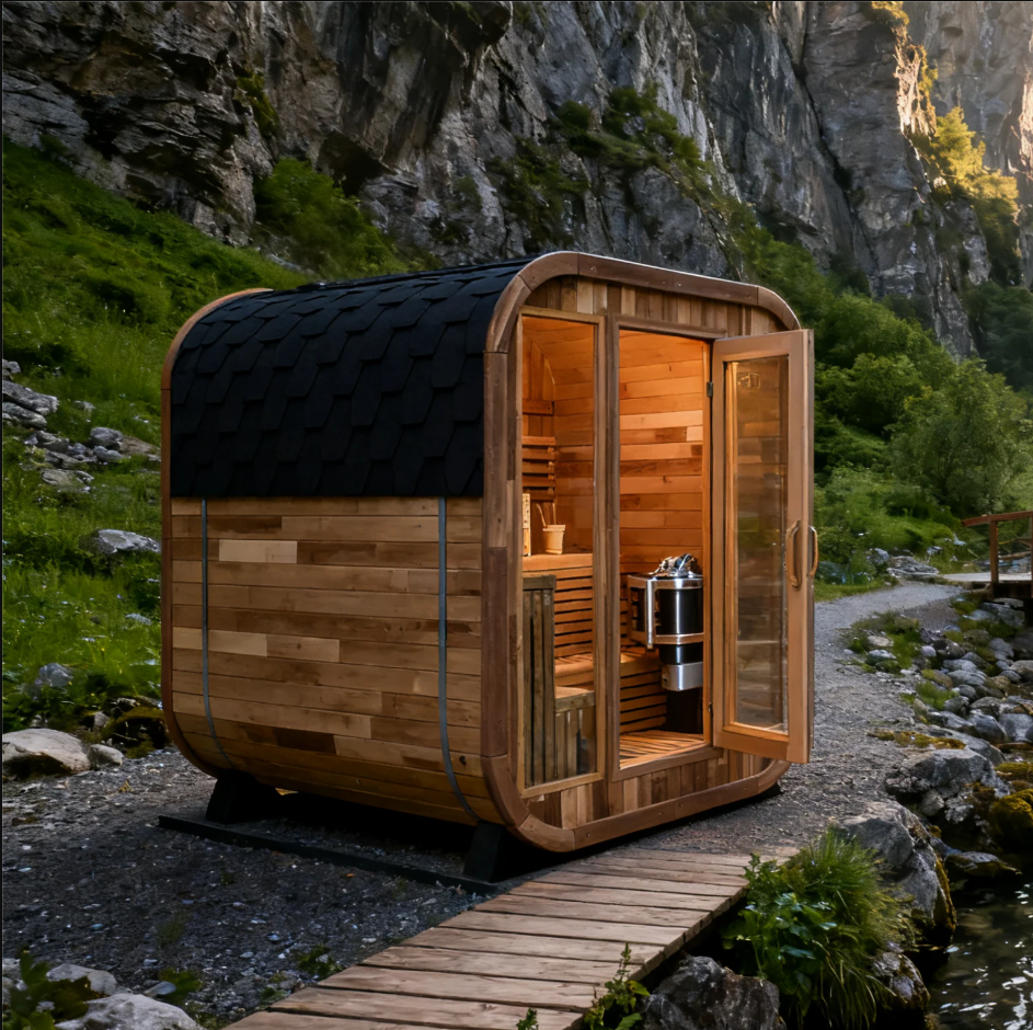 Patchwork Red Cedar Outdoor Square Sauna Traditional Steam Kit | Premium Spliced Red Cedar Construction