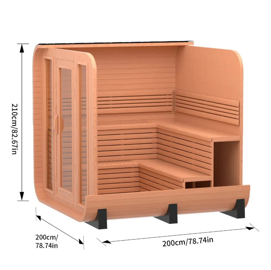 Patchwork Red Cedar Outdoor Square Sauna Traditional Steam Kit | Premium Spliced Red Cedar Construction