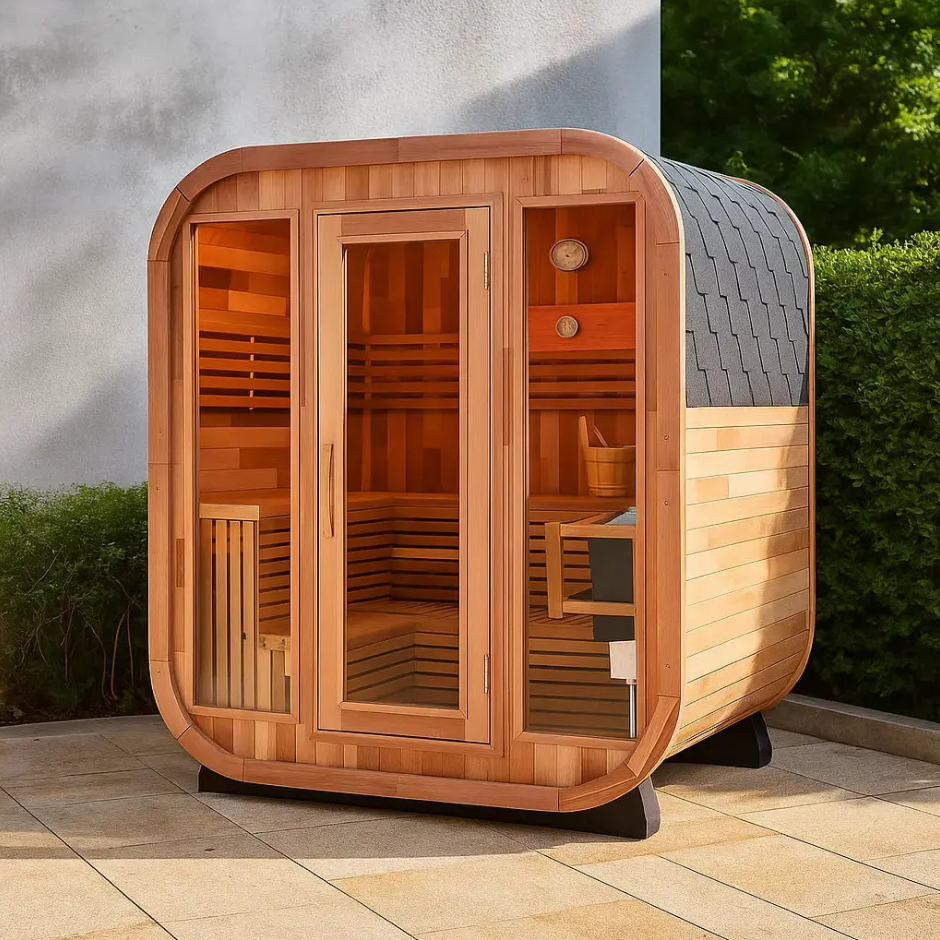 Patchwork Red Cedar Outdoor Square Sauna Traditional Steam Kit | Premium Spliced Red Cedar Construction