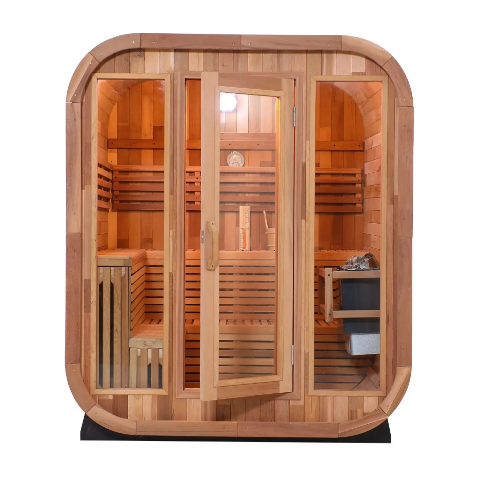Patchwork Red Cedar Outdoor Square Sauna Traditional Steam Kit | Premium Spliced Red Cedar Construction