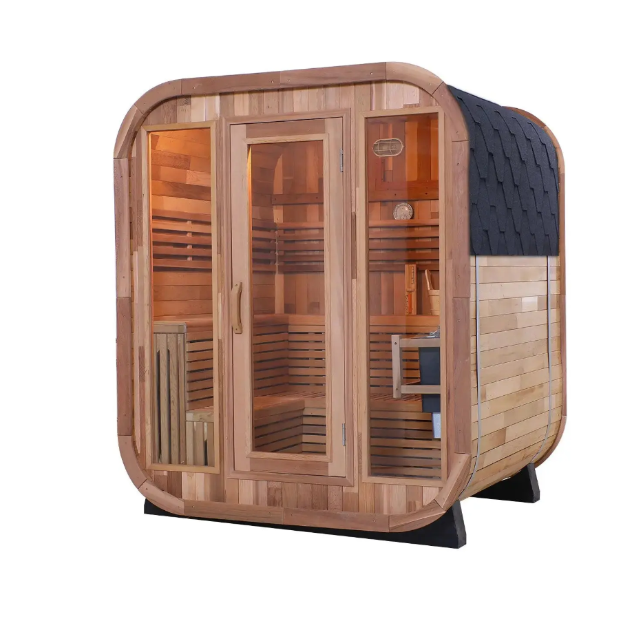 Patchwork Red Cedar Outdoor Square Sauna Traditional Steam Kit | Premium Spliced Red Cedar Construction