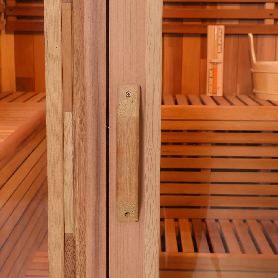 Patchwork Red Cedar Outdoor Square Sauna Traditional Steam Kit | Premium Spliced Red Cedar Construction