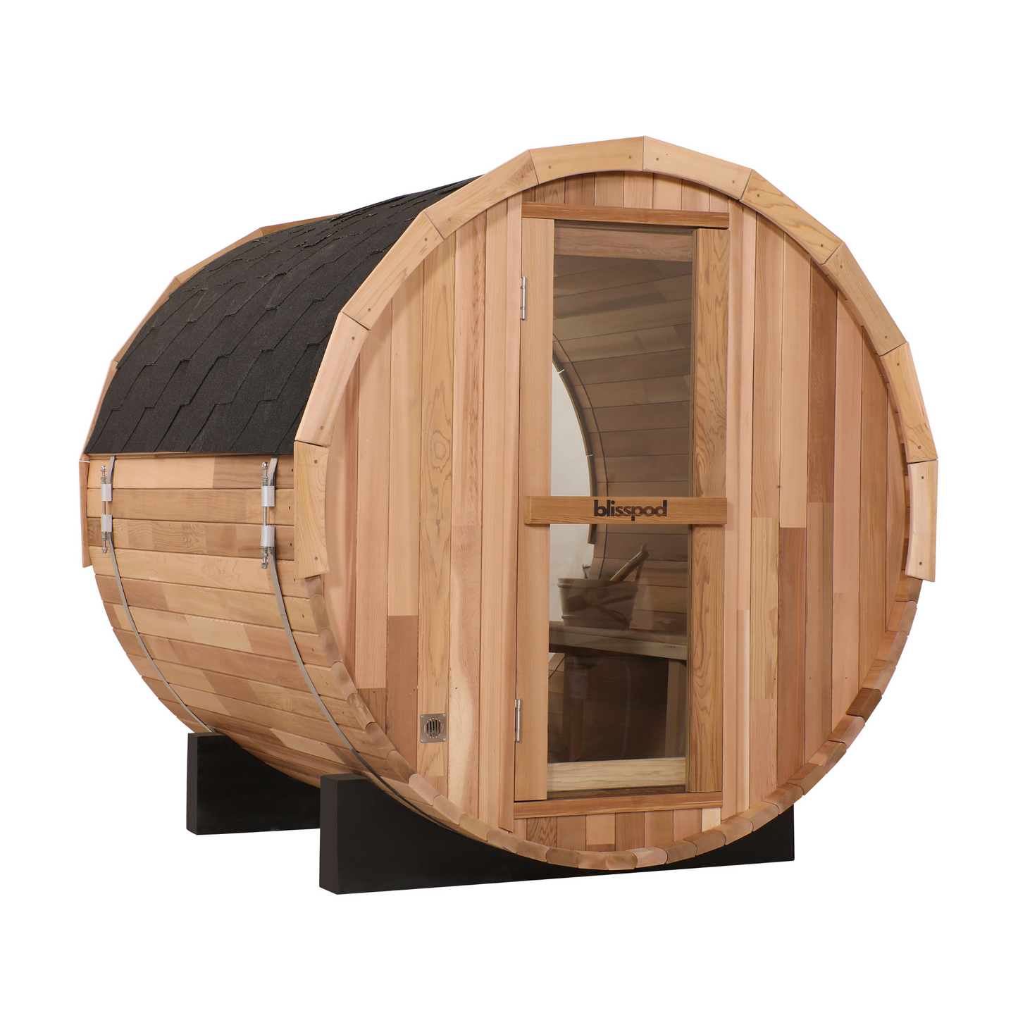 Blisspod | Prague | Canadian Red Cedar Outdoor Steam Barell Sauna | Full Glass Back